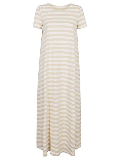 Shop Apuntob Striped Cotton Long Dress In Beige