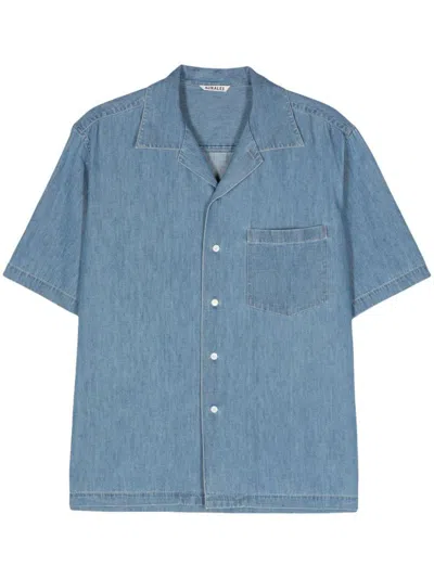 Shop Auralee Cotton Shirt In Blue