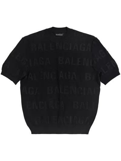 Shop Balenciaga Allover Logo Top In Black
