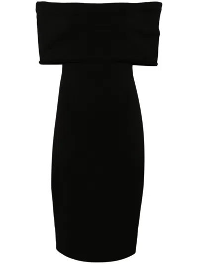 Shop Bottega Veneta Offshoulder Midi Dress In Black