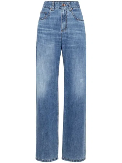 Shop Brunello Cucinelli High-waisted Cotton Jeans In Blue
