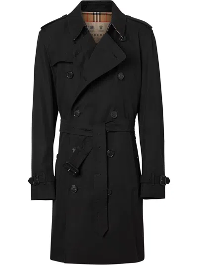 Shop Burberry Kensington Mid Cotton Trench Coat In Black