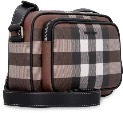 Shop Burberry Messenger Bag With Check Motif In Brown