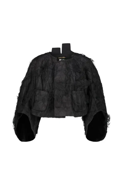 Comme Des Garçons Tulle-inserts Cropped Jacket In Black