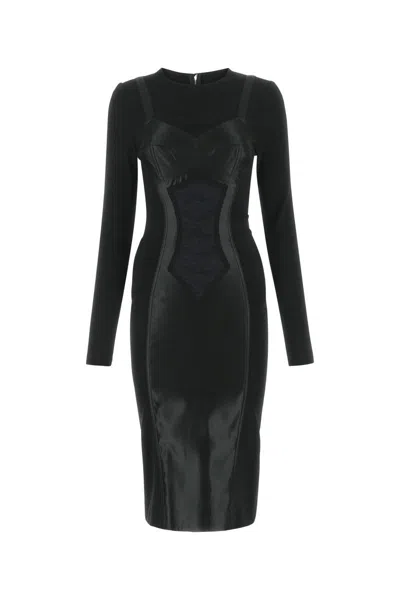 Dolce & Gabbana Lace Insert Viscose Blend Dress In N0000