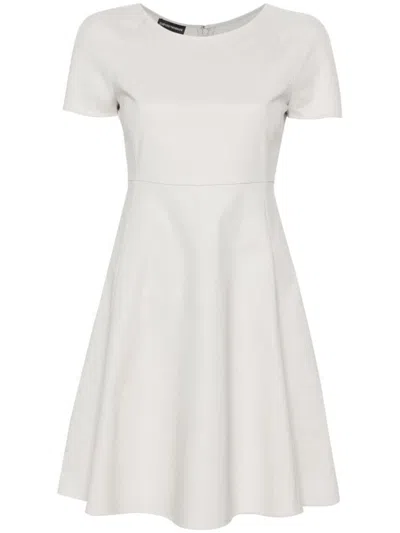 Shop Emporio Armani Cotton Blend Mini Dress In Grey