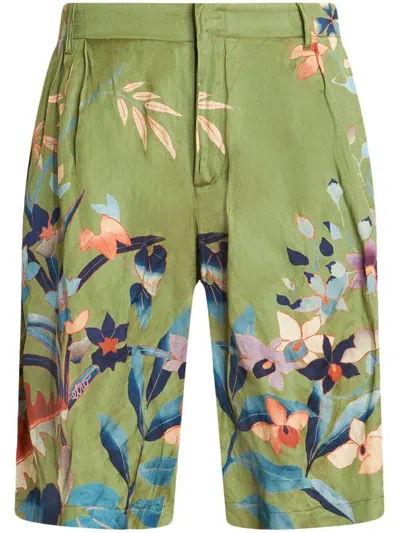 Shop Etro Printed Shorts In Green
