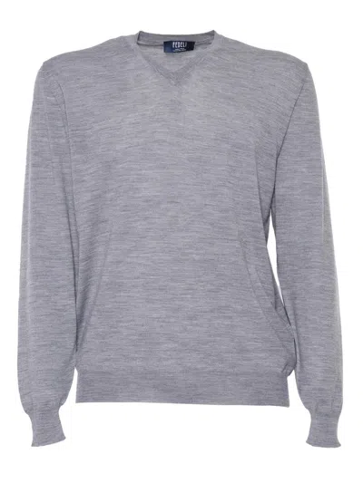 Fedeli Gray Pullover In Cool Wool In Multicolor