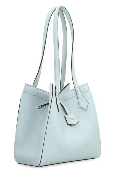 Shop Fendi Origami Pebbled Leather Tote In Blue