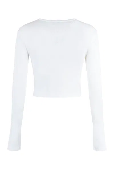 Shop Fendi Long Sleeve Cotton T-shirt In White
