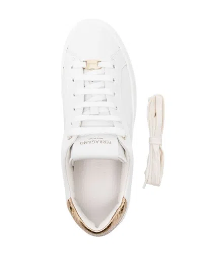 Ferragamo Leather Sneakers With Contrasting Heel Tab In White