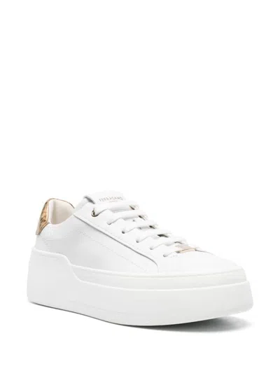 Shop Ferragamo Platform Leather Sneakers In White
