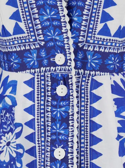 Shop Farm Rio White And Blue Maxi Dress With Floral Print In Techno Fabric Woman In Multicolor