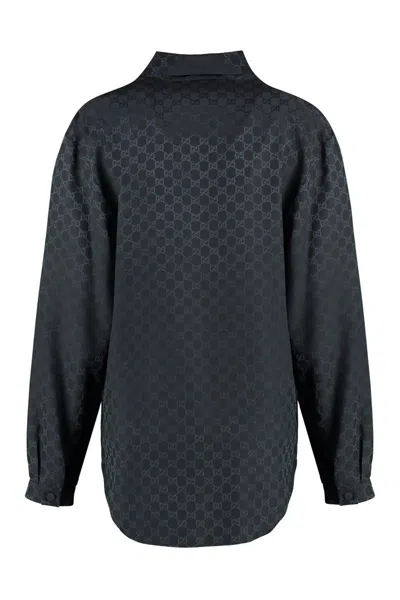 Shop Gucci Printed Silk Blouse In Black