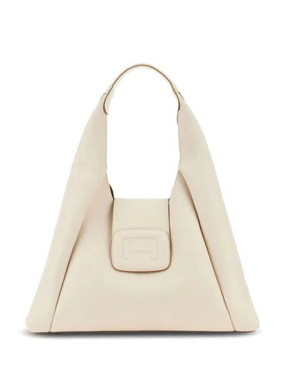 Shop Hogan H-bag Hobo Medium Leather Shoulder Bag In White