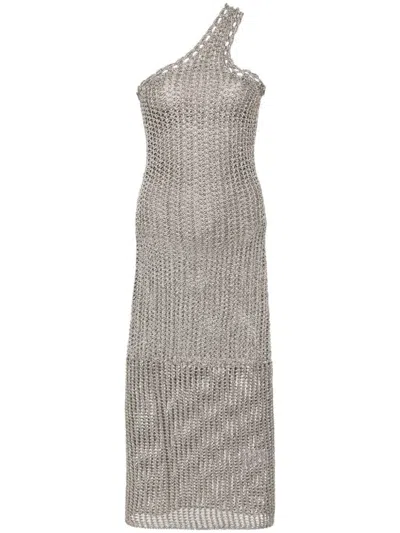 Shop Iro Crochet Cotton Long Dress In Grey