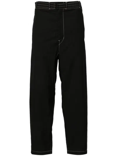 Shop Lemaire Cotton Belted Carrot Trousers In Black