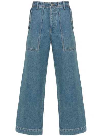 Shop Maison Kitsuné Workwear Denim Cotton Jeans In Clear Blue
