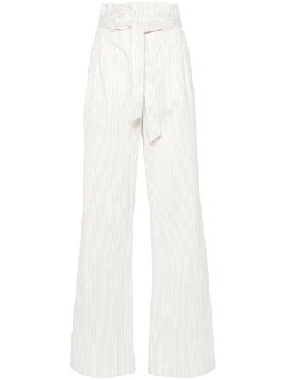 Shop Max Mara Cotton And Silk Blend Trousers In White