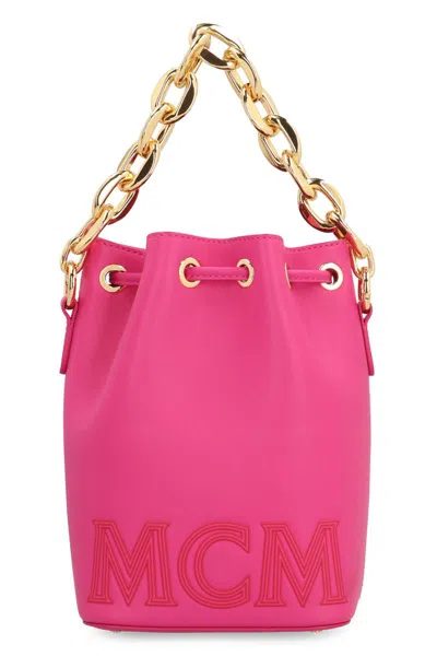 Shop Mcm Aren Leather Bucket Bag In Fuchsia