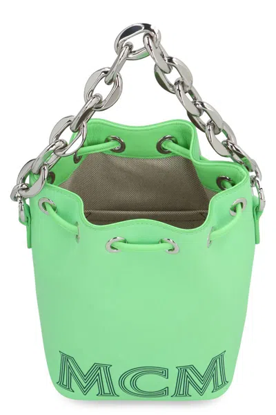 Shop Mcm Aren Leather Bucket Bag In Green