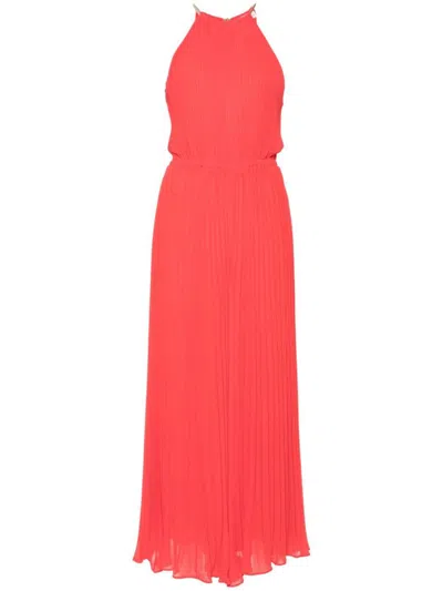 Shop Michael Kors Pleated Long Jumpsuit In Red