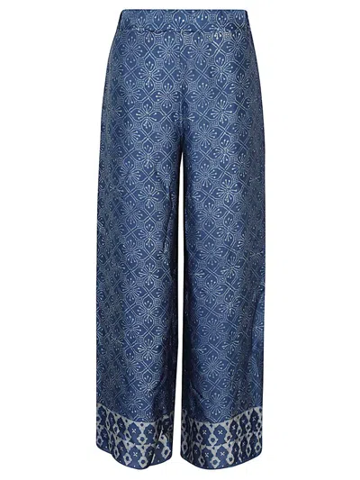 Shop Obidi Printed Silk Trousers In Blue