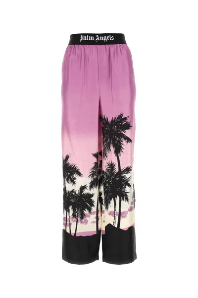 Palm Angels Sunset Palm Print Pajama Pants In Purplewhite