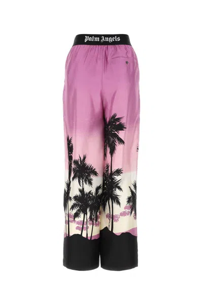 Palm Angels Sunset Palm Print Pajama Pants In Purplewhite