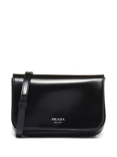 Shop Prada Logo-stamp Brushed Leather Bag In Nero