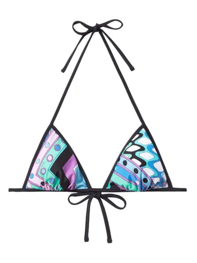 Shop Pucci Lycra Triangle Bikini Top In Clear Blue