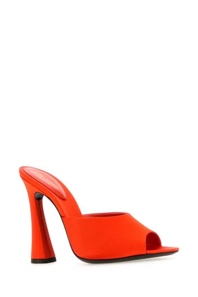 Saint Laurent Suite Satin Block-heel Mules In Orange