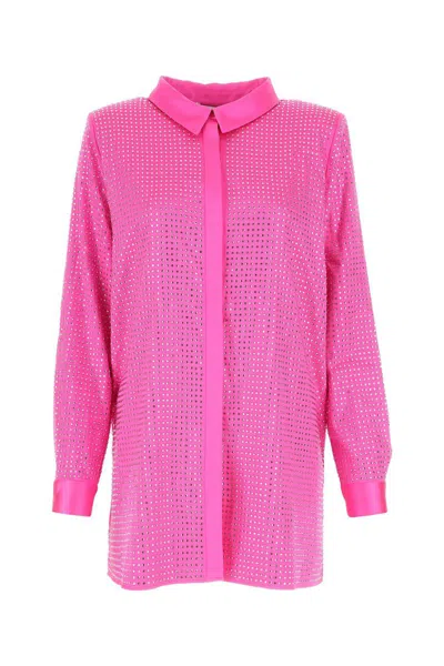 Self-portrait Hot Fix Rhinestone Embellished Satin Shirt In Pink