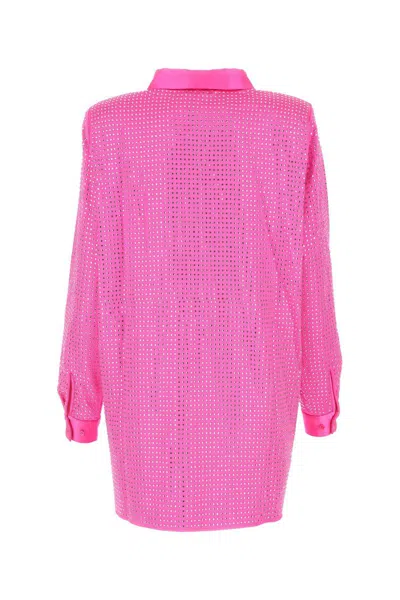 Self-portrait Hot Fix Rhinestone Embellished Satin Shirt In Pink