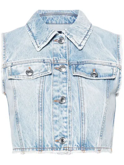 Shop Sportmax Denim Cotton Cropped Vest In Blue