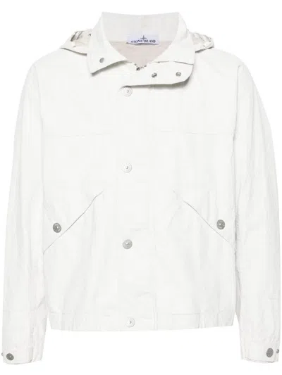 Shop Stone Island Marina Linen Blouson Jacket In White
