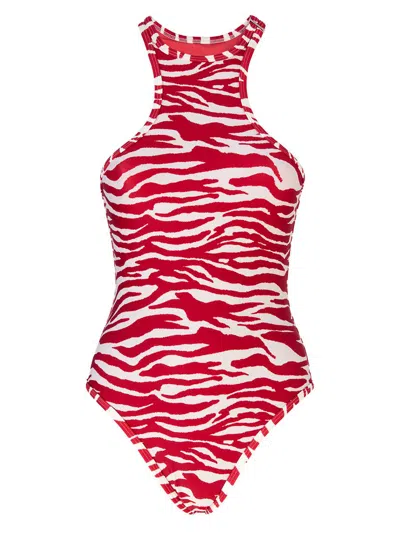 Shop Attico The  Zebra Print One-piece Swimsuit In Red