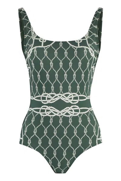 Shop Tory Burch Printed One-piece Swimsuit In Green