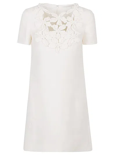 Shop Valentino Embroidered Silk Dress In White