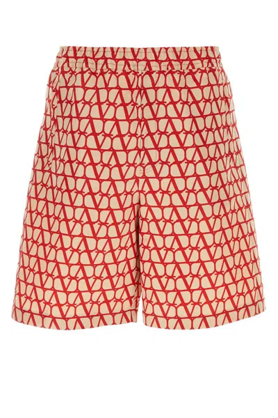 Valentino Bermuda In Faille Di Seta Con Stampa Toile Iconographe All Over In Multicolor