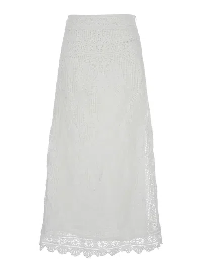 Shop Farm Rio White Embroidered Long Skirt In Techno Fabric Woman