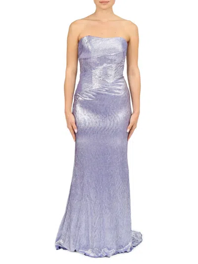 Shop Rene Ruiz Collection Women's Metallic Strapless Gown In Blue