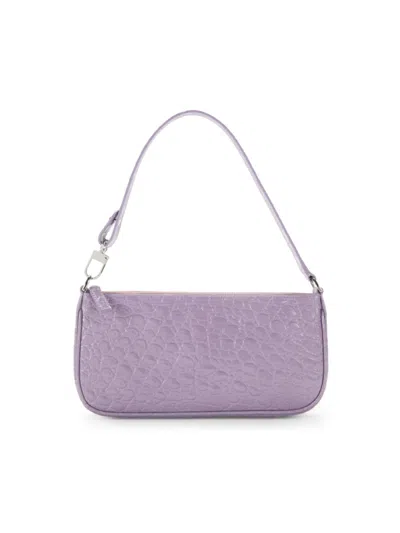 Shop By Far Women's Croc Embossed Leather Shoulder Bag In Purple