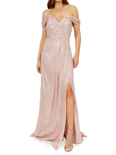 Shop Rene Ruiz Collection Women's Sequin Slit Gown In Blush