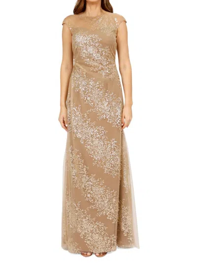 Shop Rene Ruiz Collection Women's Sheer Glitter Boatneck Gown In Gold