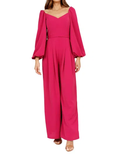 Shop Rene Ruiz Collection Women's Puff Sleeve Jumpsuit In Deep Pink