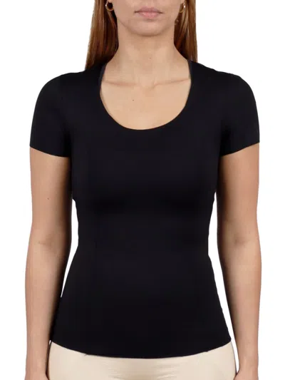 Shop Rene Ruiz Collection Women's Scoopneck Tightening T Shirt In Black