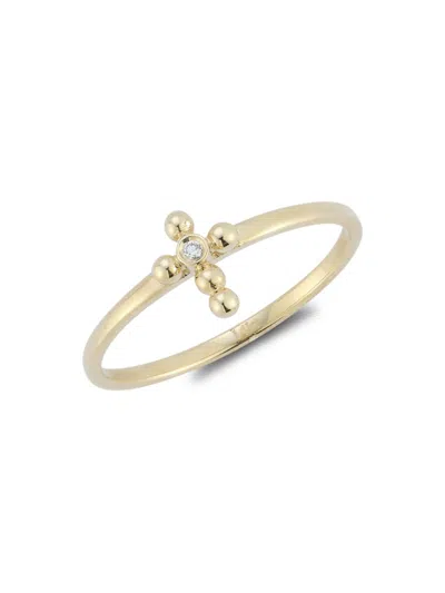 Shop Saks Fifth Avenue Women's 14k Yellow Gold & 0.01 Tcw Diamond Bubble Cross Ring