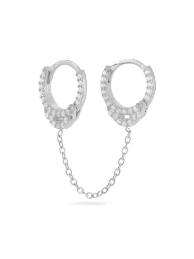 Shop Chloe & Madison Women's 14k Gold Plated & Cubic Zirconia Double Piercing Huggie Earrings In Silver