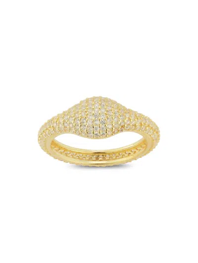 Shop Sphera Milano Women's Sterling Silver & Cubic Zirconia Pave Signet Ring In Goldtone